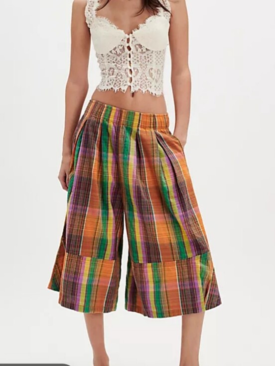 Chou Yatou Pants - Chou Yatou Wide-Leg Plaid Culotte Pants